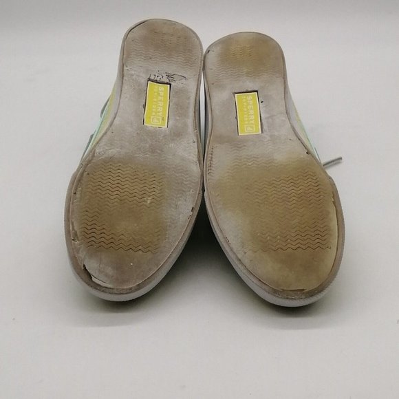Sperry Top Sider Womens Boat Shoe Blue Yellow Striped Rawhide Laces Flat Heel 6 - Picture 5 of 10